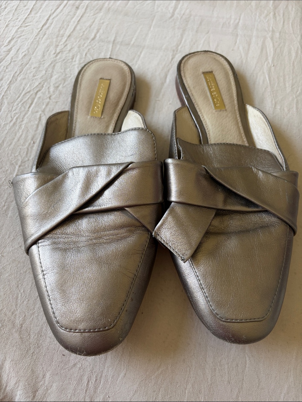 Louise et Cie Pewter Metallic Braided Slip-On Mules